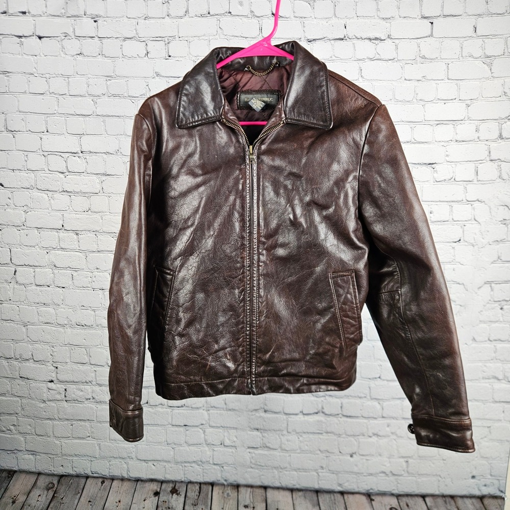 Banana Republic Mens XS Brown Genuine Leather Quilted Padded Bomber Jacket Zip